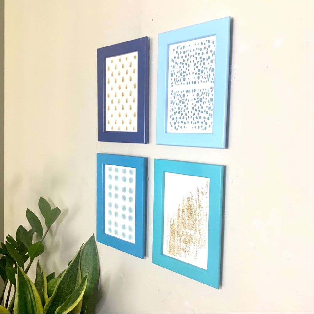 Picture Frame Set with Blue and Gold Abstract Art
